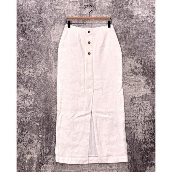 Posse Dresses & Skirts - New Posse Maxi Skirt Small Womens Gigi Linen Column Button Front Ivory